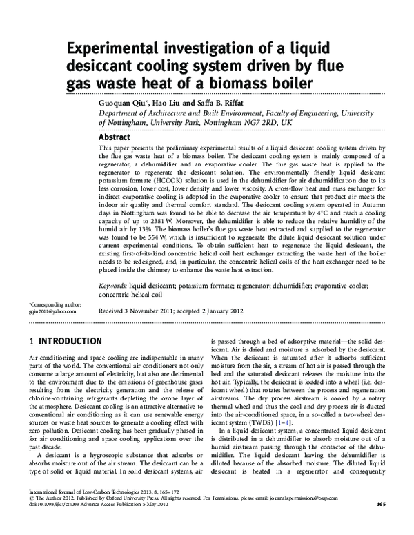 (PDF) Experimental investigation of a liquid desiccant cooling system