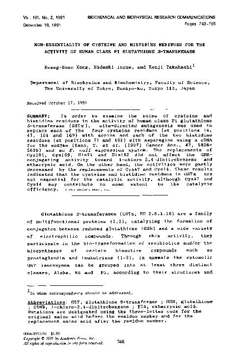 (PDF) Non-essentiality of cysteine and histidine residues for the ...