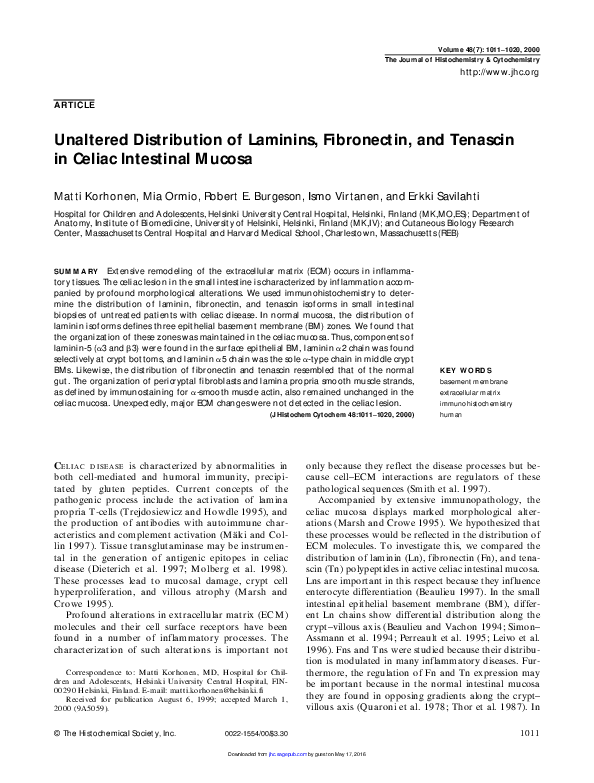 (PDF) Unaltered Distribution of Laminins, Fibronectin, and Tenascin in ...