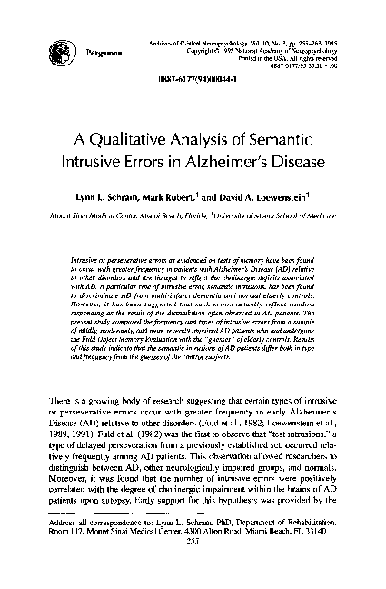 (PDF) A qualitative analysis of semantic intrusive errors in Alzheimer ...