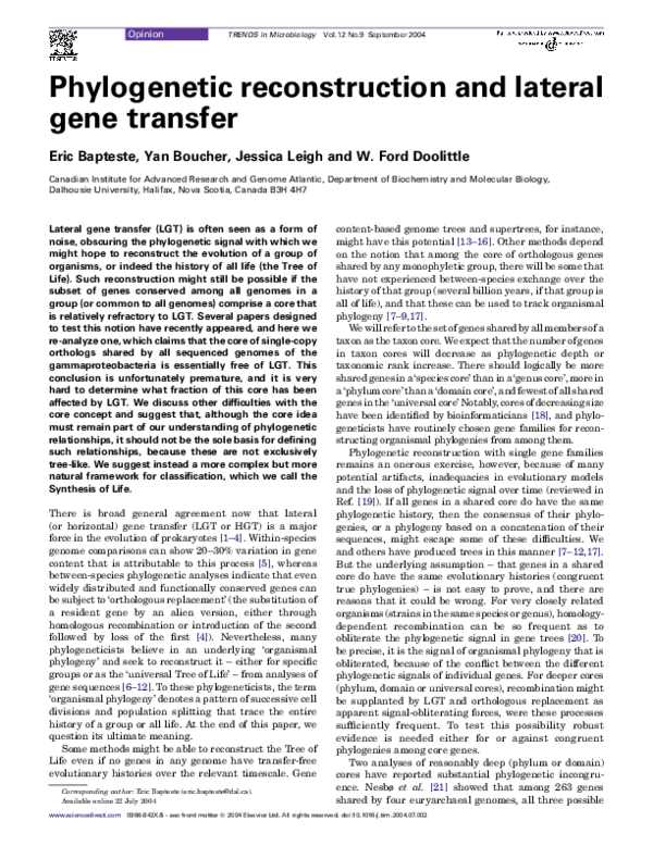 (PDF) Phylogenetic reconstruction and lateral gene transfer