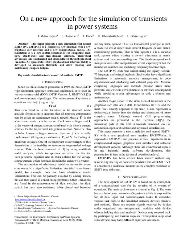 (PDF) On a new approach for the simulation of transients in power systems