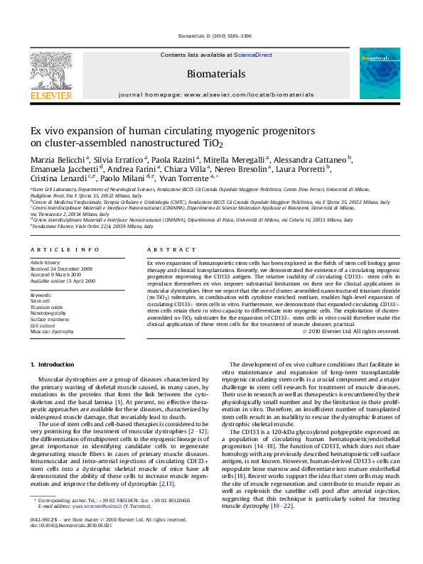 (PDF) Ex vivo expansion of human circulating myogenic progenitors on ...
