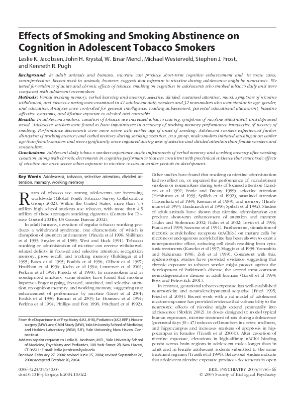 (PDF) Effects of smoking and smoking abstinence on cognition in