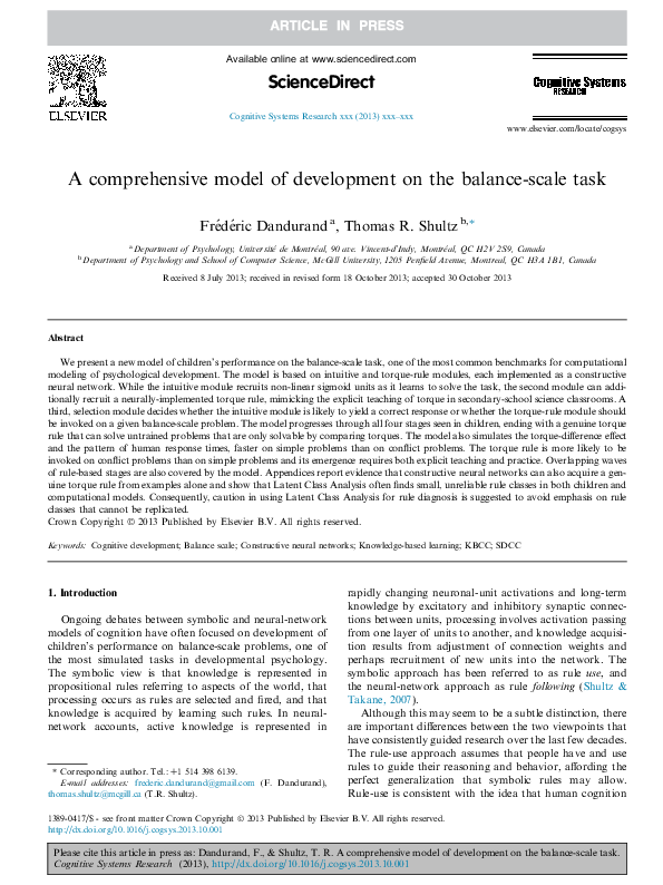 (PDF) A comprehensive model of development on the balancescale task