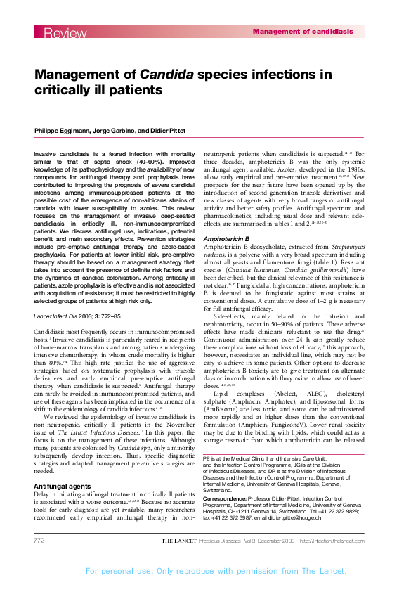 (PDF) Management of candidiasis Management of Candida species
