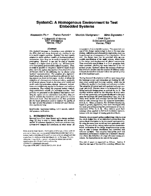 (PDF) SystemC: a homogenous environment to test embedded systems