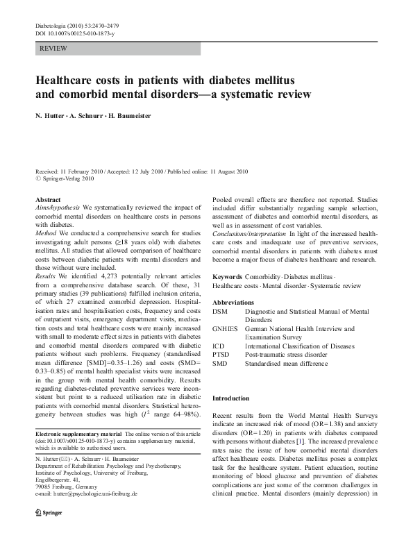 (PDF) Healthcare costs in patients with diabetes mellitus and comorbid ...