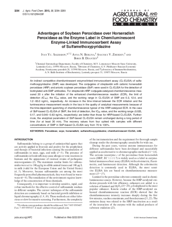 (PDF) Advantages of Soybean Peroxidase over Horseradish Peroxidase as