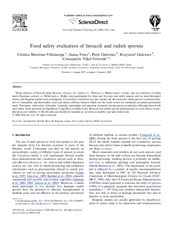 (PDF) Food safety evaluation of broccoli and radish sprouts Cristina