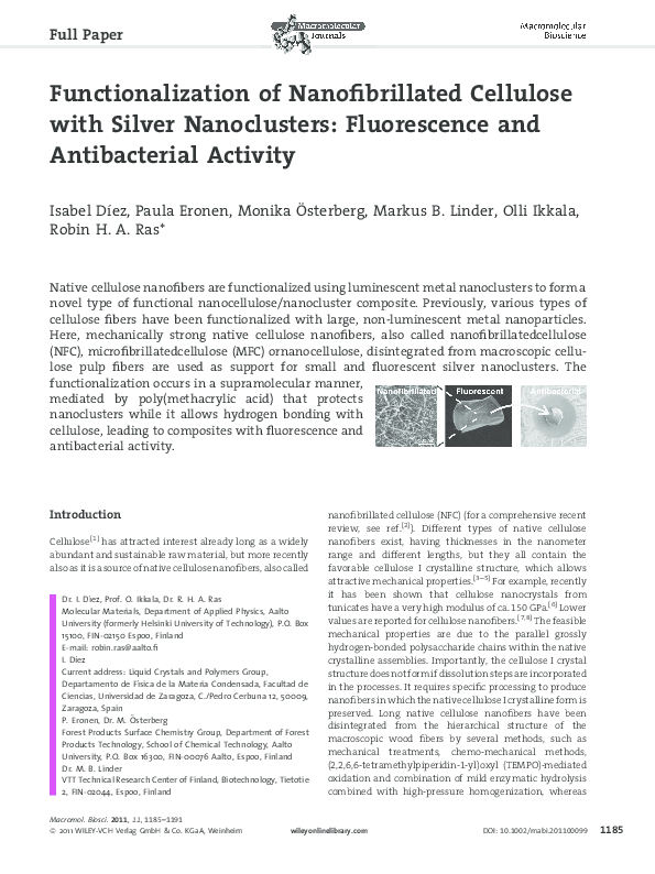 (PDF) Functionalization of Nanofibrillated Cellulose with Silver ...