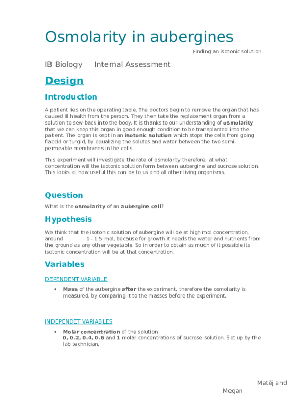 (DOC) Osmolarity in aubergines Finding an isotonic solution IB Biology