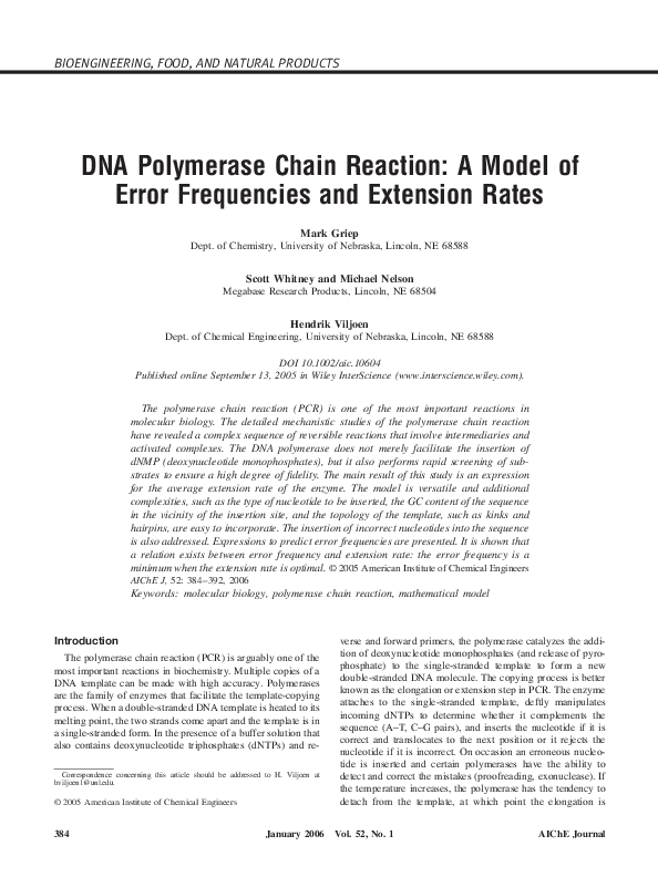 (PDF) DNA polymerase chain reaction: A model of error frequencies and ...