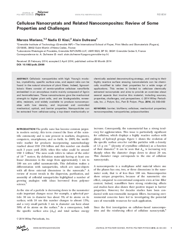 (PDF) Cellulose nanocrystals and related nanocomposites: Review of some ...
