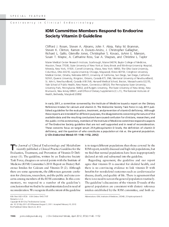 (PDF) IOM Committee Members Respond to Endocrine Society Vitamin D