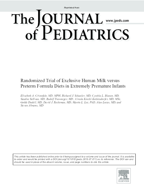(PDF) Randomized trial of exclusive human milk versus preterm formula ...