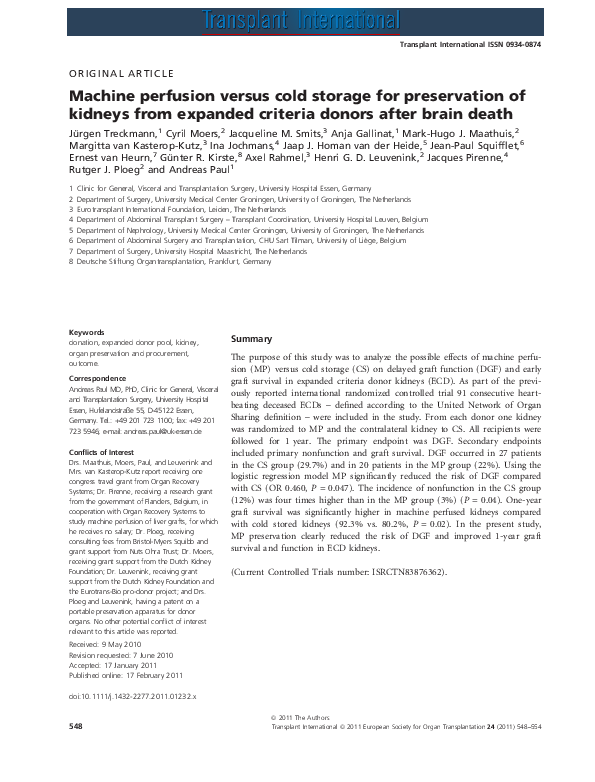 (PDF) Machine Perfusion Versus Cold Storage for the Preservation of ...