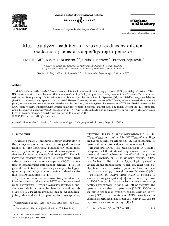 (PDF) Metal catalyzed oxidation of tyrosine residues by different