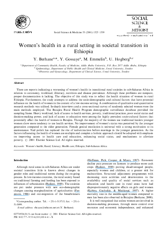 (PDF) Women's health in a rural setting in societal transition in Ethiopia