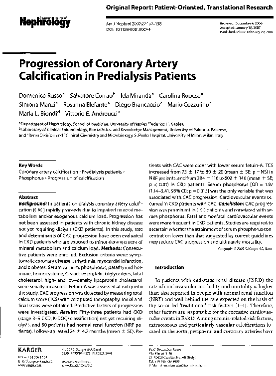 (PDF) Progression of Coronary Artery Calcification in Predialysis Patients
