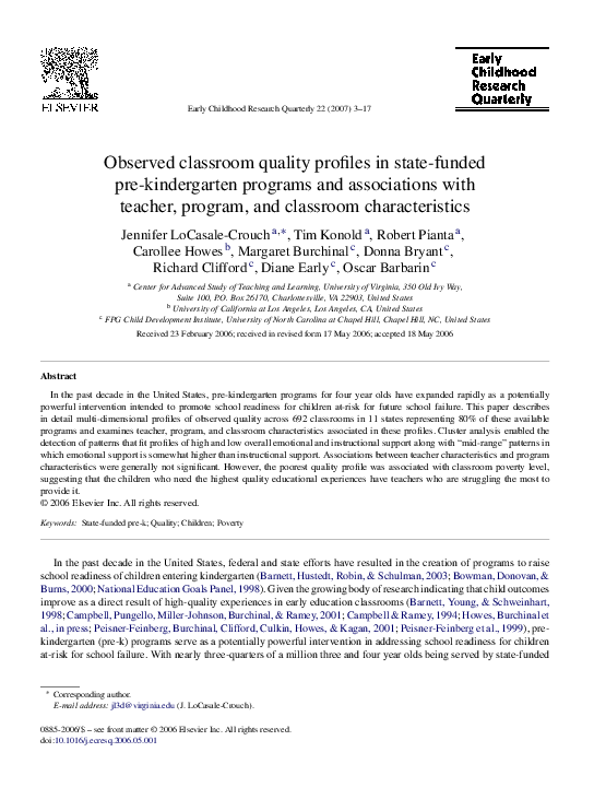 (PDF) Observed classroom quality profiles in statefunded pre