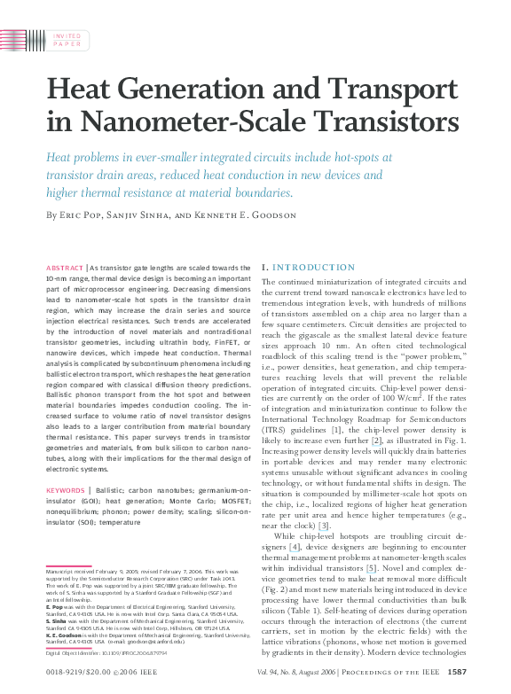 (PDF) Heat Generation and Transport in Nanometer-Scale Transistors Heat ...
