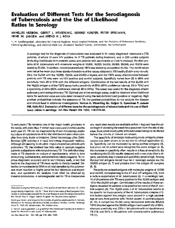 (PDF) Evaluation of Different Tests for the Serodiagnosis of ...