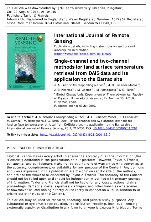 (PDF) International Journal of Remote Sensing Single-channel and two ...