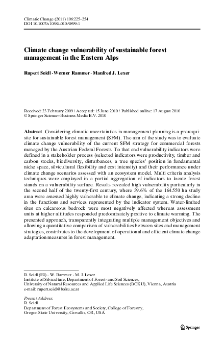 (PDF) Climate change vulnerability of sustainable forest management in ...
