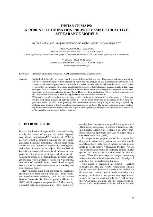 (PDF) Distance maps: A robust illumination preprocessing for active ...