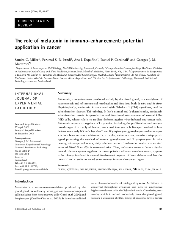 (PDF) The role of melatonin in immuno-enhancement: potential ...