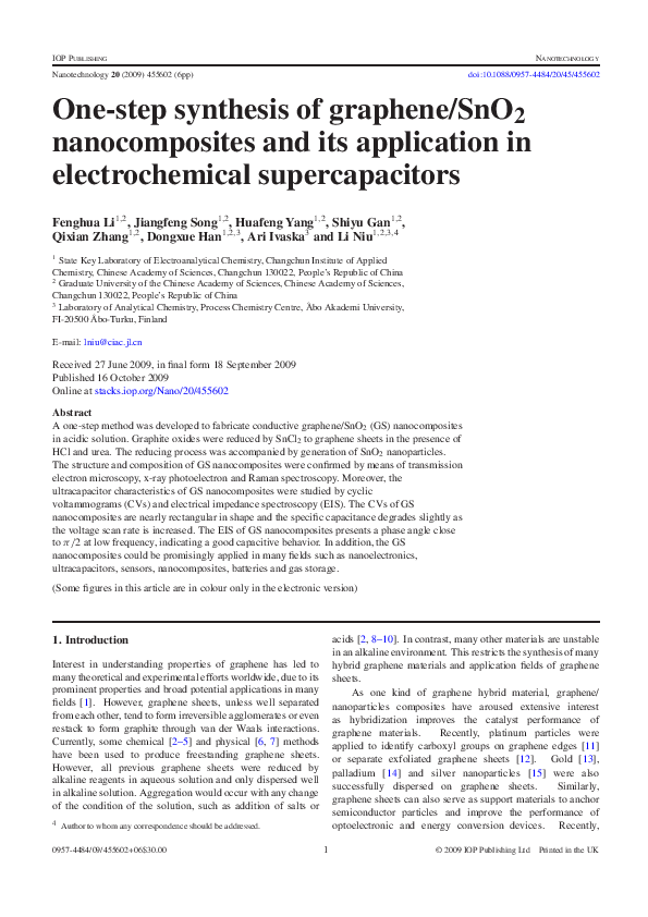(PDF) One-step synthesis of graphene / SnO 2 nanocomposites and its ...
