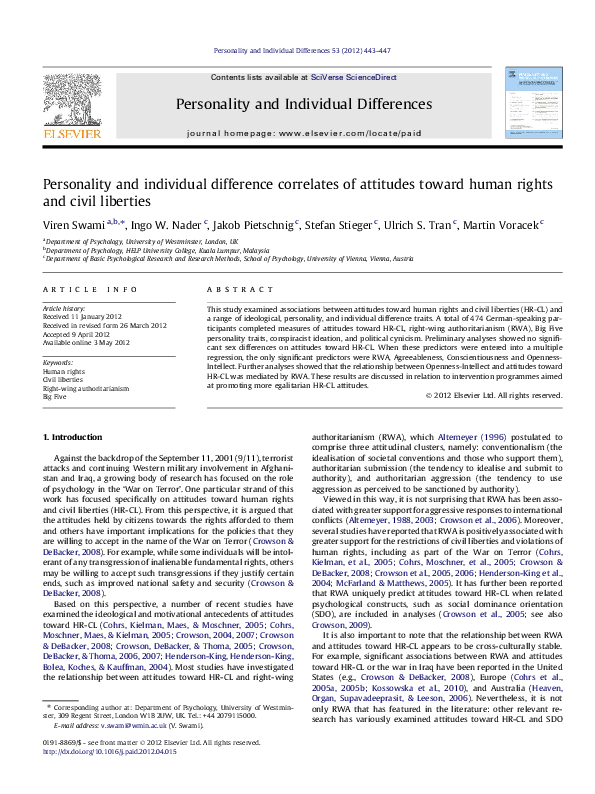 (PDF) Personality and individual difference correlates of attitudes ...