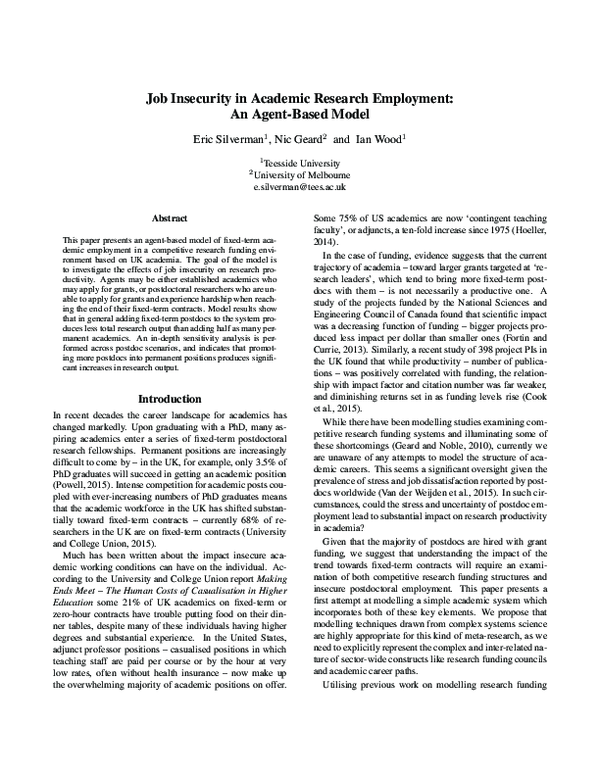 (PDF) Job Insecurity in Academic Research Employment: An Agent-Based Model