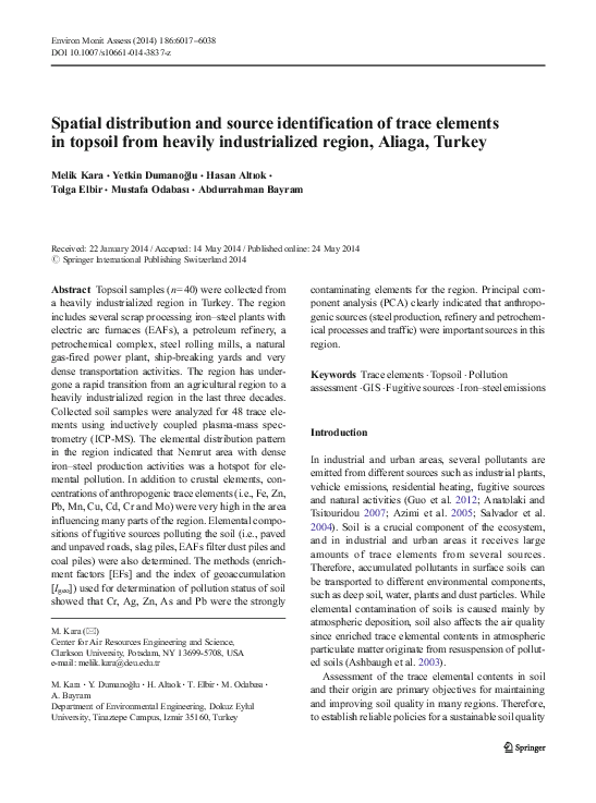 (PDF) Spatial distribution and source identification of trace elements ...