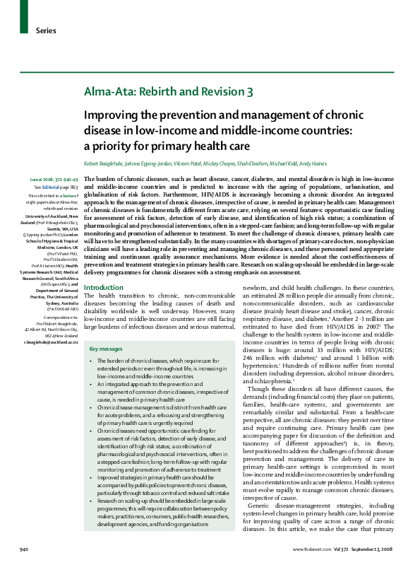 (PDF) Improving the prevention and management of chronic disease in low ...