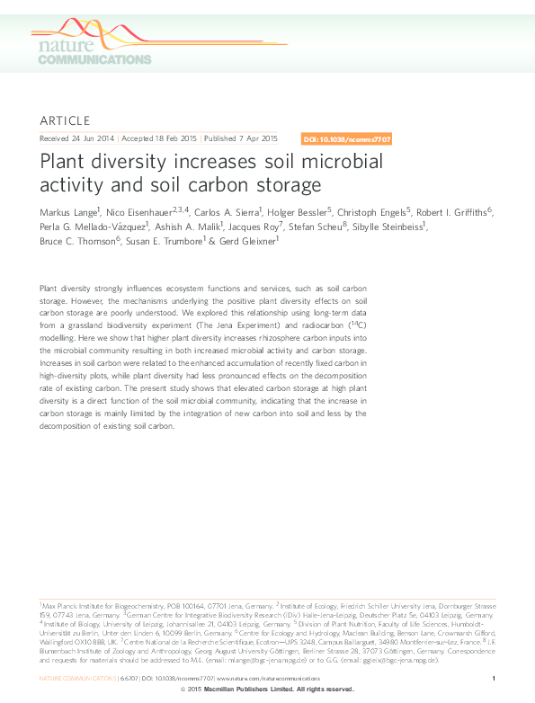 (PDF) Plant diversity increases soil microbial activity and soil carbon ...