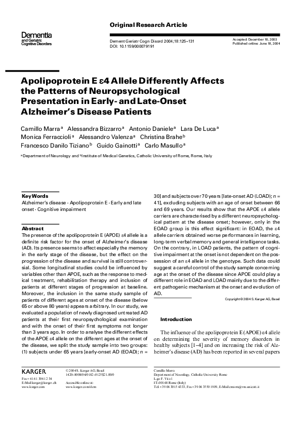 (PDF) Apolipoprotein E &4 Allele Differently Affects the Patterns of ...