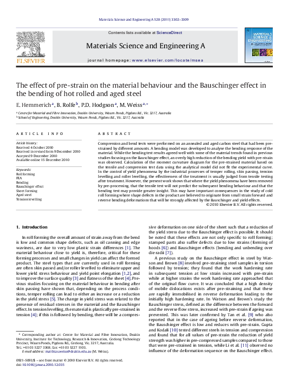 (PDF) The effect of pre-strain on the material behaviour and the ...