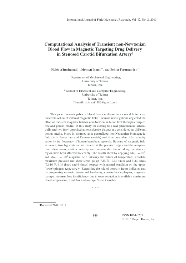 (PDF) Computational Analysis of Transient non-Newtonian Blood Flow in ...