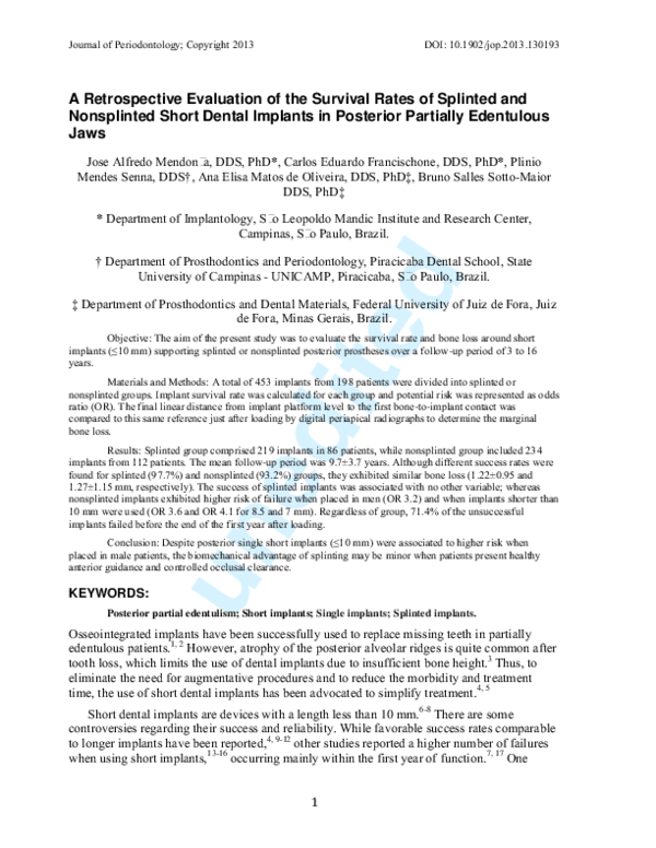 (PDF) A Retrospective Evaluation of the Survival Rates of Splinted and ...