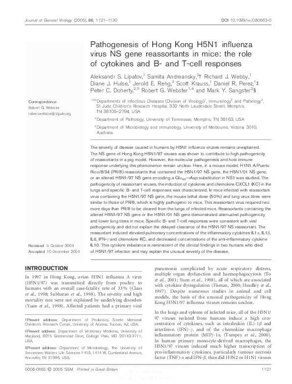 (PDF) Pathogenesis of Hong Kong H5N1 influenza virus NS gene ...