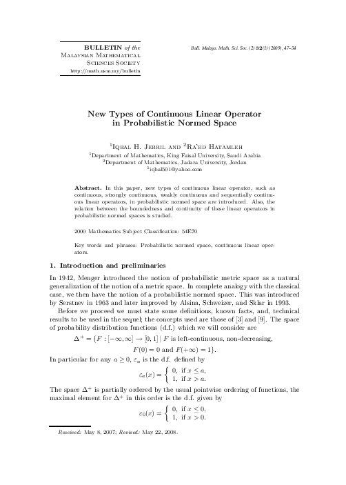(PDF) New Types of Continuous Linear Operator in Probabilistic Normed