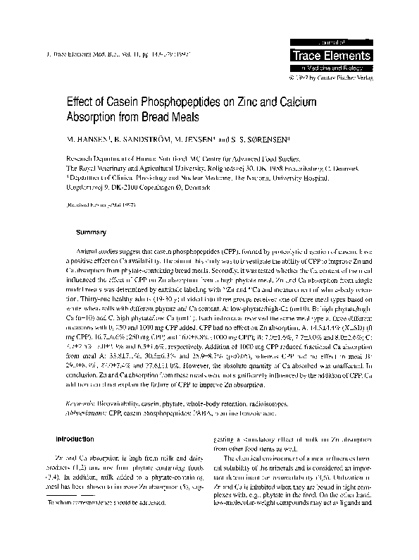 (PDF) Effect of Casein Phosphopeptides on Zinc and Calcium Absorption ...