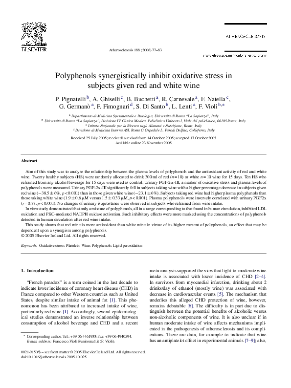 (PDF) Polyphenols synergistically inhibit oxidative stress in subjects ...