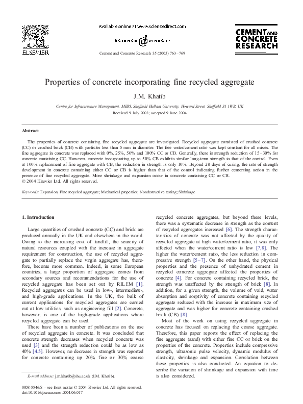 (PDF) Properties of concrete incorporating fine recycled aggregate
