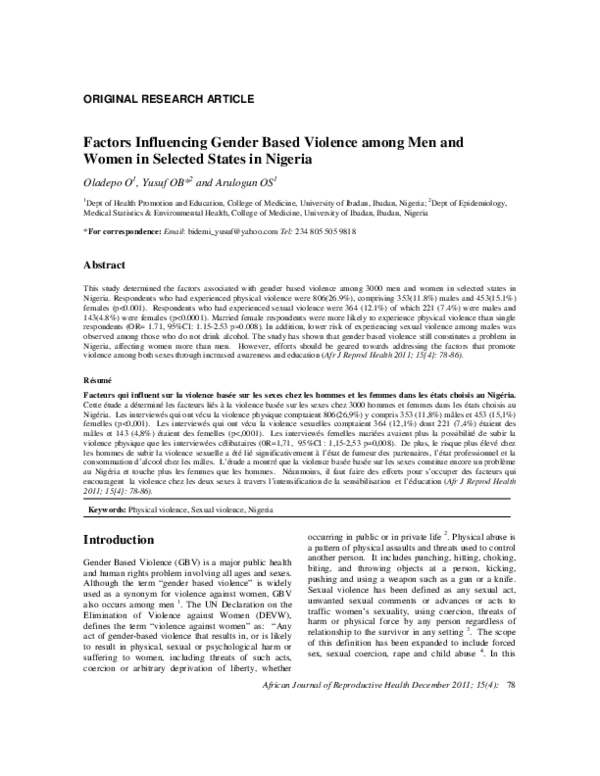 (PDF) Factors influencing gender based violence among men and women in ...