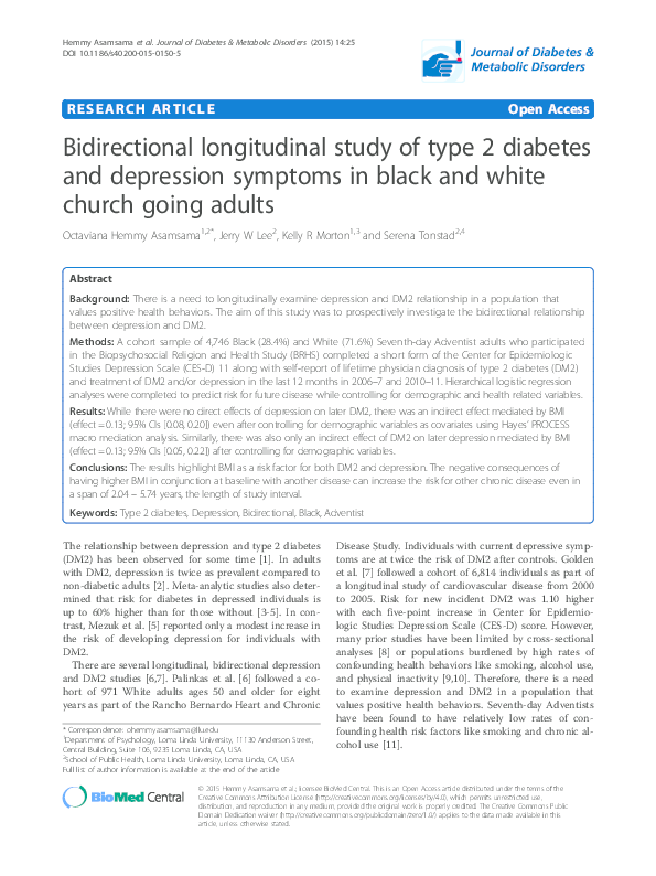 (PDF) Bidirectional longitudinal study of type 2 diabetes and ...