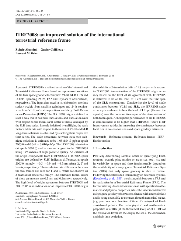 (PDF) ITRF2008: an improved solution of the international terrestrial ...