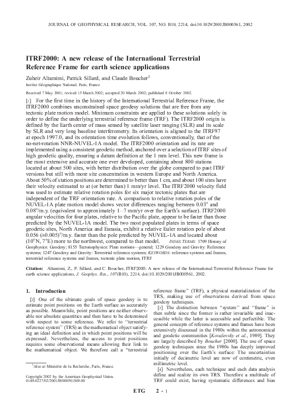 (PDF) ITRF2000: A new release of the International Terrestrial ...